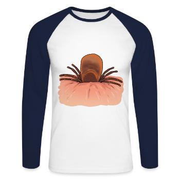 Tique, tiques, vermine, ravageur, insecte, dégoût - T-shirt baseball manches longues Homme - blanc/marine - Devant - Nik (191cm)