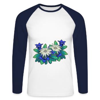 Montagnes Tirol Edelweiss gentiane nature flore plantes - T-shirt baseball manches longues Homme - blanc/marine - Devant - Nik (191cm)