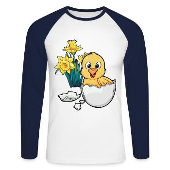 Happy Easter Chicks Easter Egg Kids Baby Chick Egg Egg - Unisex Long Sleeve Baseball T-Shirt - white/navy - Front - Nik (191cm)