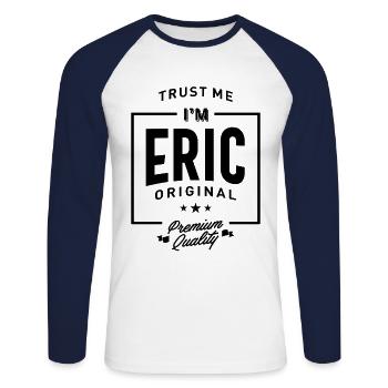 Eric Personalized Name Birthday Gift - Unisex Long Sleeve Baseball T-Shirt - white/navy - Front - Nik (191cm)