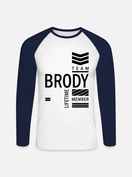 Brody Personligt navn Fødselsdagsgave - Langærmet herre-baseballshirt - hvid/marineblå