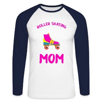 T-shirt cadeaux d'anniversaire maman Rollerskate - T-shirt baseball manches longues Homme - blanc/marine - Devant - Nik (191cm)
