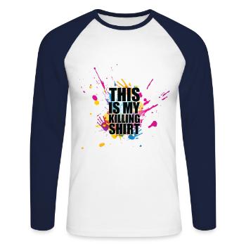 This is My Killing Shirt Pod Number one Paintball - Unisex Baseballshirt langarm - Weiß/Navy - Vorne - Nik (191cm)