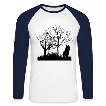 Nature Nature Loups Loups Faune Écologie - T-shirt baseball manches longues Homme - blanc/marine - Devant - Nik (191cm)