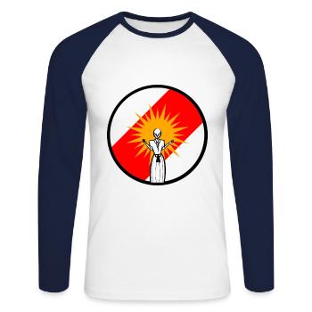 Ezidi Ezidxan Frau am beten. Yezidi Flagge - Unisex Baseballshirt langarm - Weiß/Navy - Vorne - Nik (191cm)