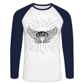 Dieu Jésus Mort Funérailles Deuil au-delà du ciel - T-shirt baseball manches longues Homme - blanc/marine - Devant - Nik (191cm)