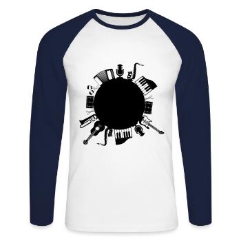 Instruments de musique - T-shirt baseball manches longues Homme - blanc/marine - Devant - Nik (191cm)