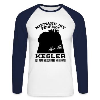 Kegel Spruch - Unisex Baseballshirt langarm - Weiß/Navy - Vorne - Nik (191cm)