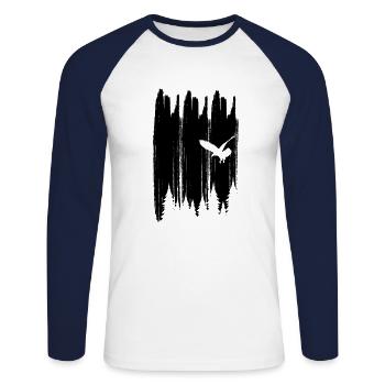 Outdoor go out feel free Camping Adventure Shirt - Unisex Baseballshirt langarm - Weiß/Navy - Vorne - Nik (191cm)