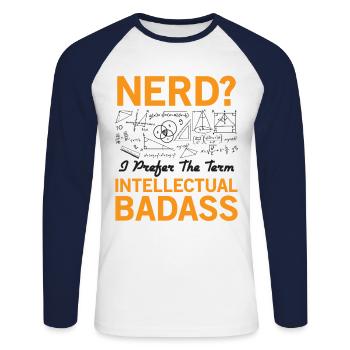 Nerd - Intellectual Badass - T-shirt baseball manches longues Homme - blanc/marine - Devant - Nik (191cm)