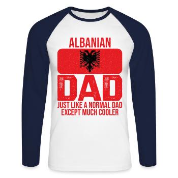 Albanais Père Albanie flag T-shirt Fête des Pères - T-shirt baseball manches longues Homme - blanc/marine - Devant - Nik (191cm)