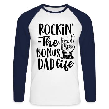 Rocking the bonus dad life - father's day gift - Unisex Long Sleeve Baseball T-Shirt - white/navy - Front - Nik (191cm)