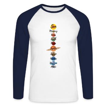 Cadeau d'amour de l'astronomie du système solaire - T-shirt baseball manches longues Homme - blanc/marine - Devant - Nik (191cm)