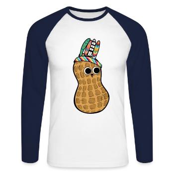 Erdnuss Indianer Häuptling Fantasy Nuss Krieger - Unisex Baseballshirt langarm - Weiß/Navy - Vorne - Nik (191cm)