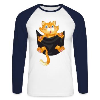 Katze Katze in der Tasche - Unisex Baseballshirt langarm - Weiß/Navy - Vorne - Nik (191cm)