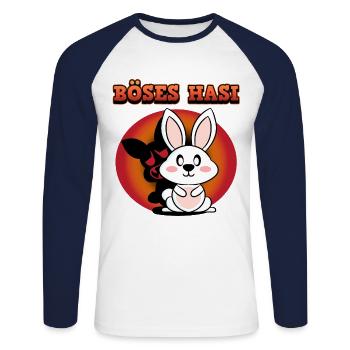 Böses Hasi Süß Lustig Böse Spruch Geschenk Witzig - Unisex Baseballshirt langarm - Weiß/Navy - Vorne - Nik (191cm)