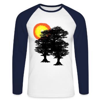 Soleil arbres arbre forêt nature écologie environnement - T-shirt baseball manches longues Homme - blanc/marine - Devant - Nik (191cm)