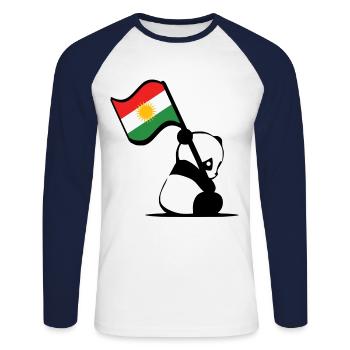 Kurdischer Panda. Süßer Panda mit Kurdistan Flagge - Unisex Baseballshirt langarm - Weiß/Navy - Vorne - Nik (191cm)