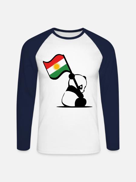 Kurdischer Panda. Süßer Panda mit Kurdistan Flagge - Unisex Baseballshirt langarm - Weiß/Navy