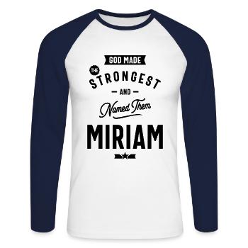 Miriam Personalized Name Birthday Gift - Unisex Long Sleeve Baseball T-Shirt - white/navy - Front - Nik (191cm)