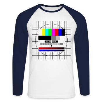 TV analogique 80s 90s Retro Pas de signal - T-shirt baseball manches longues Homme - blanc/marine - Devant - Nik (191cm)