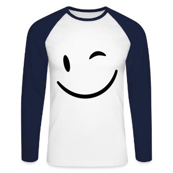 Emotion zwinkern Laune Geschenkidee - Unisex Baseballshirt langarm - Weiß/Navy - Vorne - Nik (191cm)
