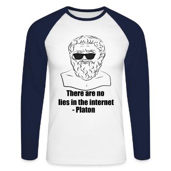 Plato - Unisex Long Sleeve Baseball T-Shirt - white/navy - Front - Nik (191cm)