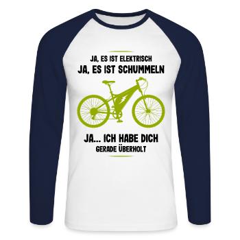 E-Bike Ich habe Dich Überholt Biker Fahrrad Spruch - Unisex Baseballshirt langarm - Weiß/Navy - Vorne - Nik (191cm)