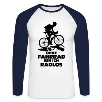 Ohne Fahrrad bin ich Ratlos Rad Fahrer MTB Biker G - Unisex Baseballshirt langarm - Weiß/Navy - Vorne - Nik (191cm)