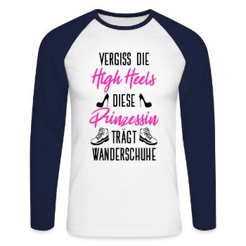 Vergiss High Heels Prinzessin Trägt Wanderschuhe B - Unisex Baseballshirt langarm - Weiß/Navy - Vorne - Nik (191cm)