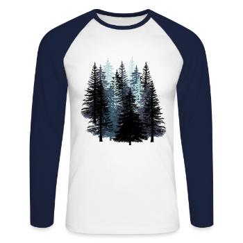Forest Black and White Wood Sustainability Environment Nature - Unisex Long Sleeve Baseball T-Shirt - white/navy - Front - Nik (191cm)