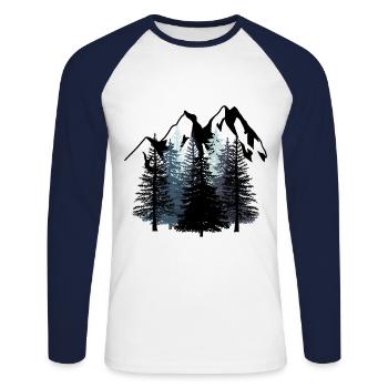Forest Mountains Nature Wilderness black white Scouts - Unisex Long Sleeve Baseball T-Shirt - white/navy - Front - Nik (191cm)