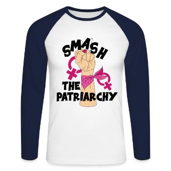 Smash Patriarchy Feminist Women's Empowerment - Unisex Baseballshirt langarm - Weiß/Navy - Vorne - Nik (191cm)
