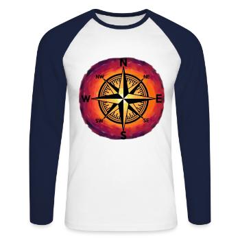 Coucher de soleil rose du vent Boussole Maritime Nautik - T-shirt baseball manches longues Homme - blanc/marine - Devant - Nik (191cm)