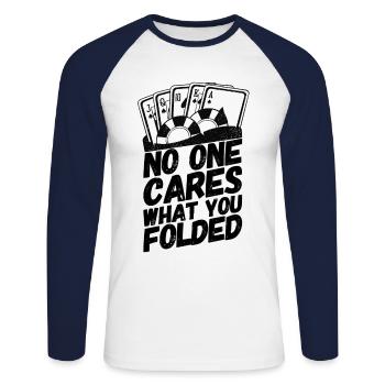 Cartes de poker Poker pliées Devis - T-shirt baseball manches longues Homme - blanc/marine - Devant - Nik (191cm)