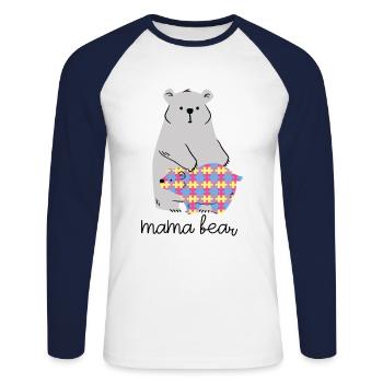 Mama Bear Autism Awareness Autism Superhero - Unisex Long Sleeve Baseball T-Shirt - white/navy - Front - Nik (191cm)