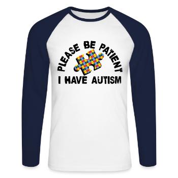 Be Patient I Have Autism Awareness Sped Teacher - Unisex Long Sleeve Baseball T-Shirt - white/navy - Front - Nik (191cm)