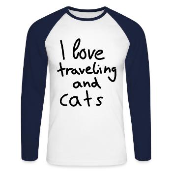 Cher chat et vacances - T-shirt baseball manches longues Homme - blanc/marine - Devant - Nik (191cm)