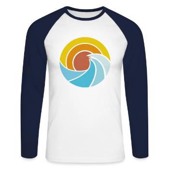 Ocean Sunset Logo - Unisex Long Sleeve Baseball T-Shirt - white/navy - Front - Nik (191cm)