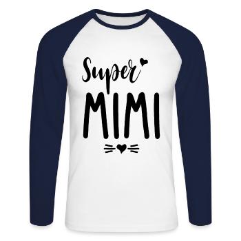 Womens Super Mimi Mother's Day Gift - Unisex Long Sleeve Baseball T-Shirt - white/navy - Front - Nik (191cm)