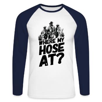 Fire department saying hose funny - Unisex Long Sleeve Baseball T-Shirt - white/navy - Front - Nik (191cm)