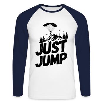 Parachutisme saut en parachute - T-shirt baseball manches longues Homme - blanc/marine - Devant - Nik (191cm)