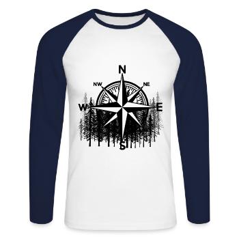 Forest Compass Nature WindRose Outdoor Suède - T-shirt baseball manches longues Homme - blanc/marine - Devant - Nik (191cm)