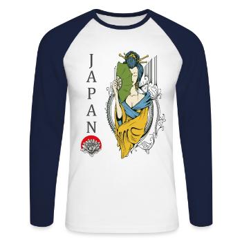 Japan - Unisex Long Sleeve Baseball T-Shirt - white/navy - Front - Nik (191cm)