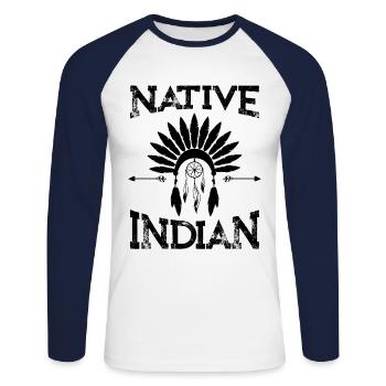 Native Indian Indians America gift idea - Unisex Long Sleeve Baseball T-Shirt - white/navy - Front - Nik (191cm)