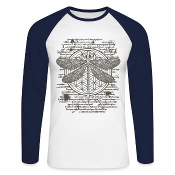 Libellule dans le style de dessin de Leonardo da Vinci Art - T-shirt baseball manches longues Homme - blanc/marine - Devant - Nik (191cm)