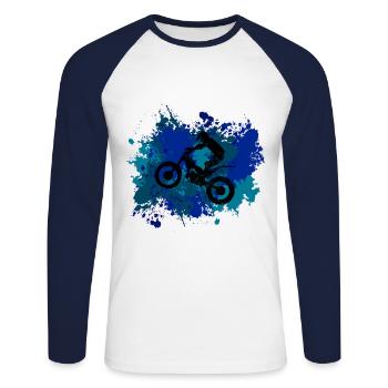 Trial Bike - T-shirt baseball manches longues Homme - blanc/marine - Devant - Nik (191cm)