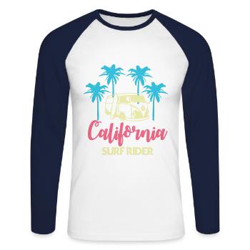 Californie USA Amérique West Coast Beach Surf Rider - T-shirt baseball manches longues Homme - blanc/marine - Devant - Nik (191cm)