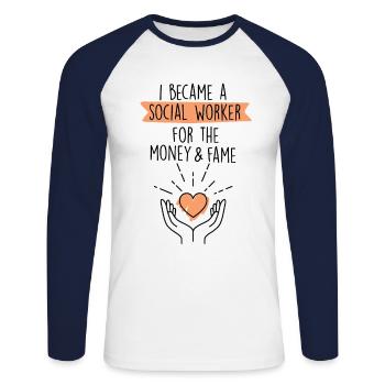 Money Fame School Social Worker Gift Mental Health - Unisex Baseballshirt langarm - Weiß/Navy - Vorne - Nik (191cm)