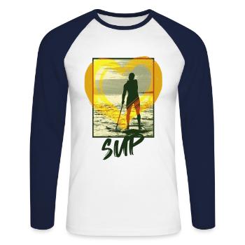 Stand Up Paddling Sup Sup Image - T-shirt baseball manches longues Homme - blanc/marine - Devant - Nik (191cm)